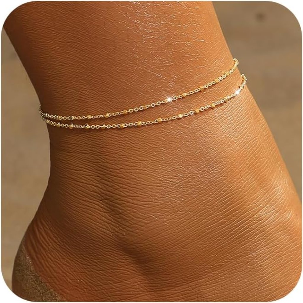 Gold Ankle Bracelets For Women,14k Gold/Silver Plated Waterproof Layered Lightwe